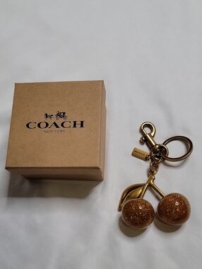 Coach Gold Glitter Cherry Bag Charm Keychain